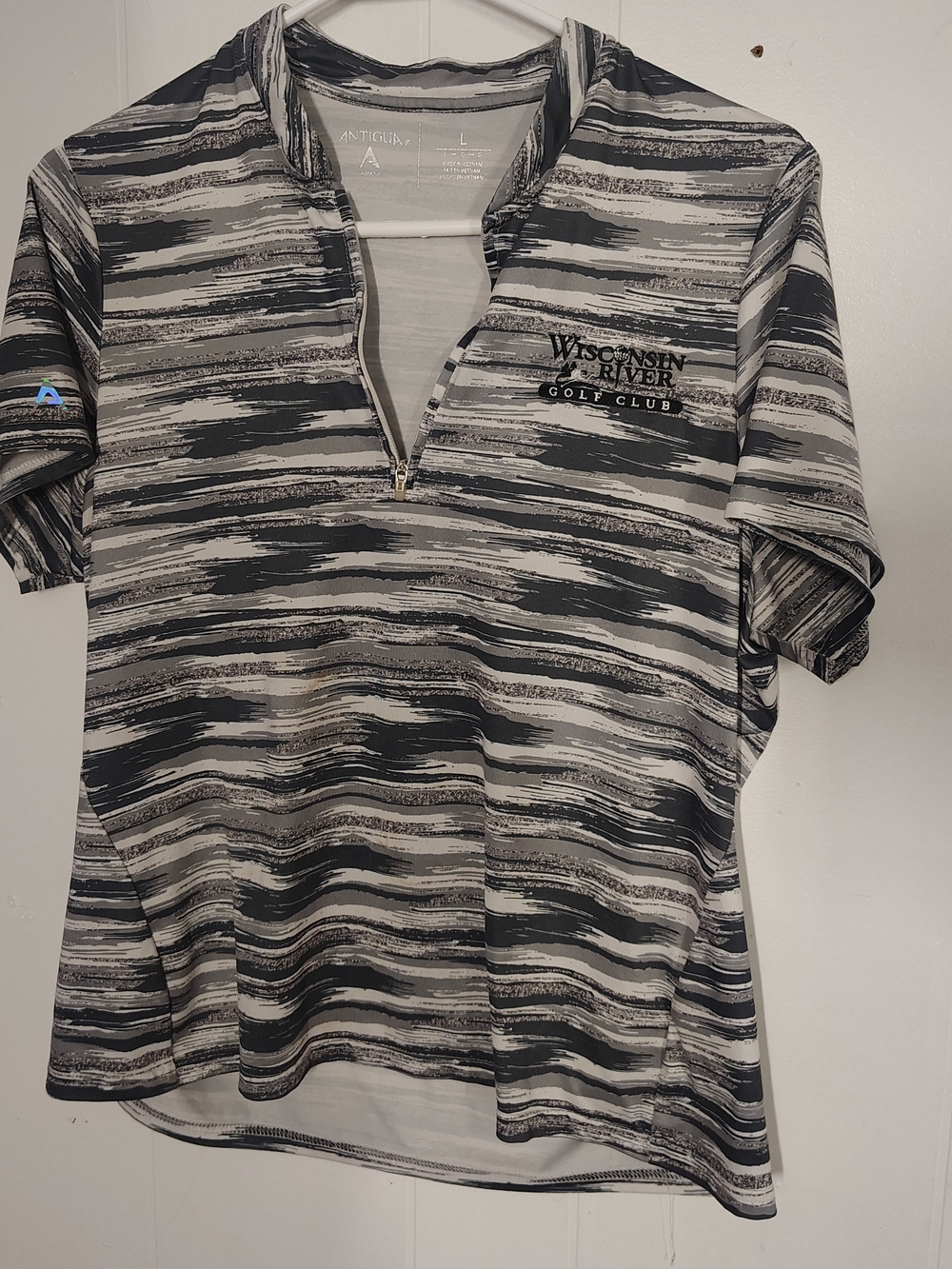 Antigua Black and White Striped Golf Polo